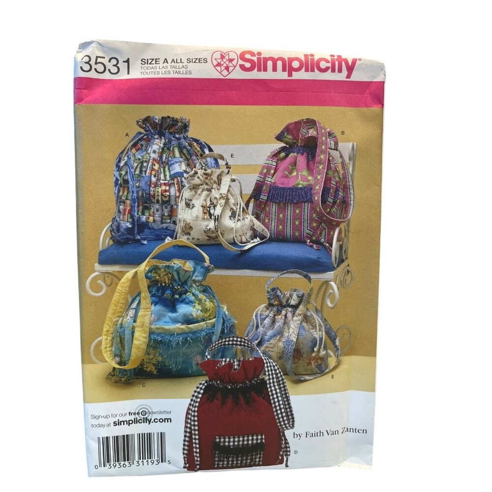 Simplicity‎ Bags Sewing Pattern Unisex OS Multicolor 3531 Drawstring Tote Purse